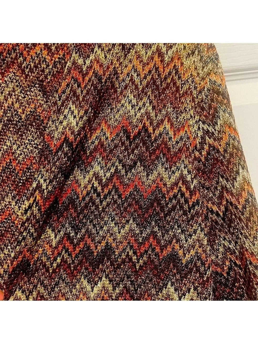 Alfred Dunner Chevron Open Front Cardigan Sweater Plus 1X Rust Brown Metallic